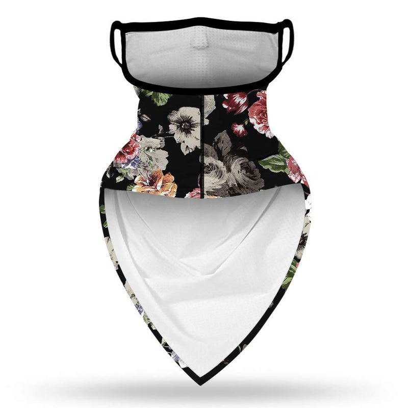 YAYOUREL Flowers Floral Neck Gaiter Face Mask Covering Bandanas for Men Women Summer UV Face Scarf Mask Cover Ear Loop Hole Triangle Facemask Headwear for Fishing Running Cycling Hiking - Image 4